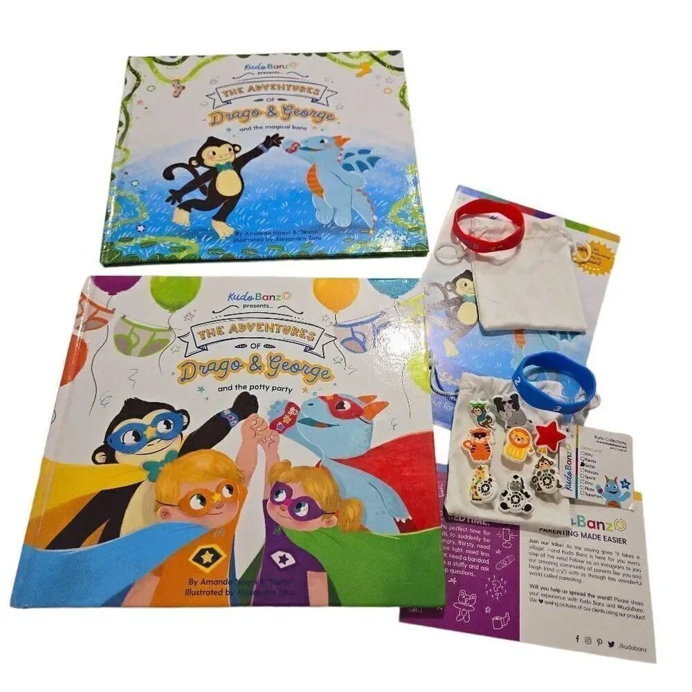 Kudo Banz Drago and George and The Potty Party book with Safari bag. Like new po